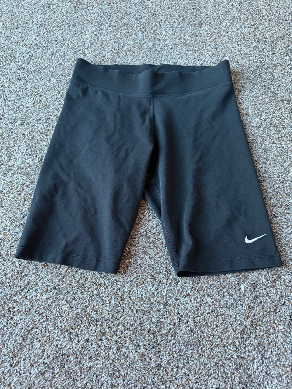 Nike Womens Medium Black Biker Shorts White Swoosh Stretch Athletic 10" Long